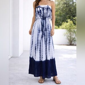 NWT Beach By Exist Tie Dye Maxi Swim Cover Up | Size S‎ | Navy Blue White | Boho